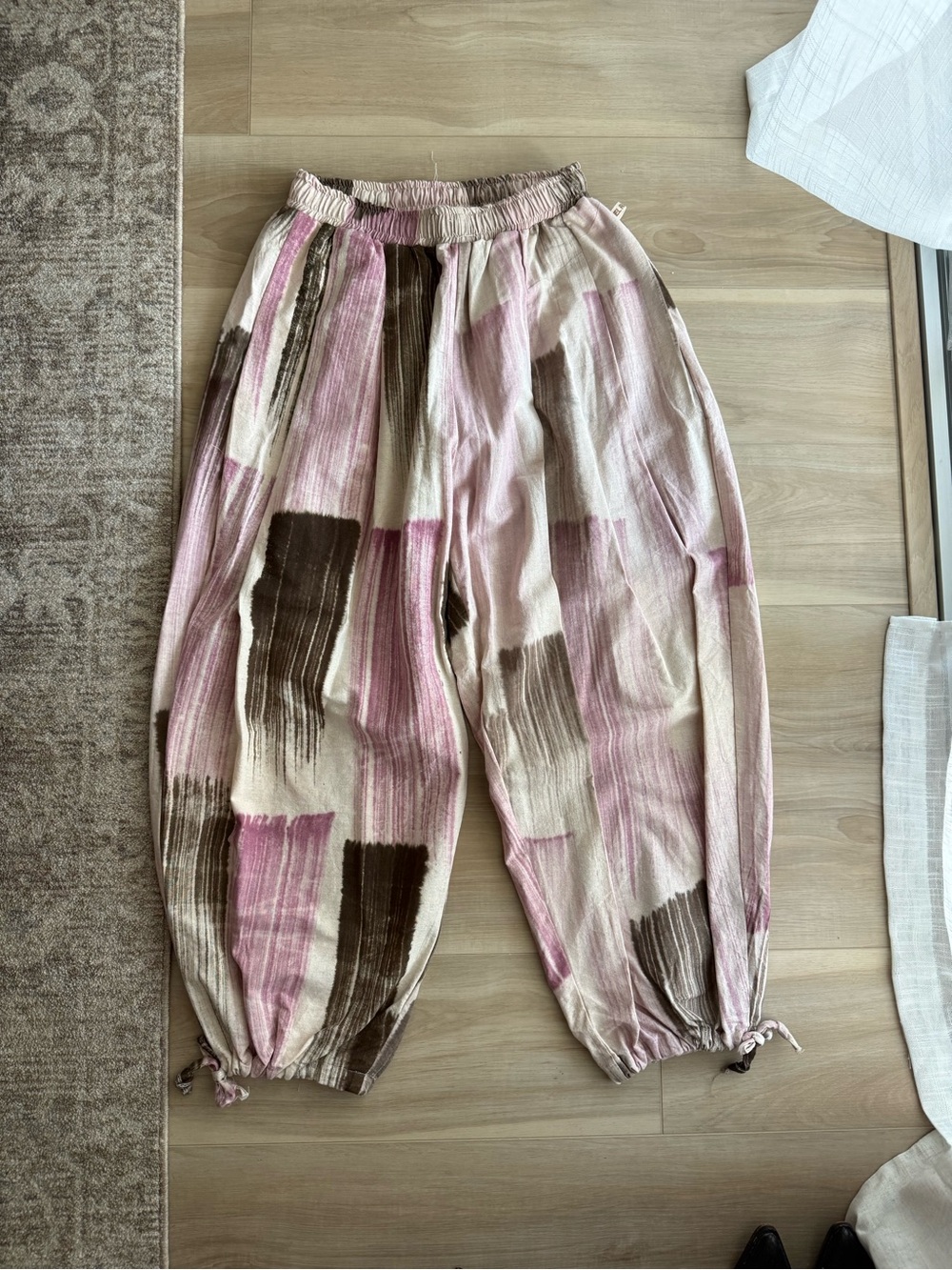 Tokyo Pink & Brown Brushstroke Harem Pants